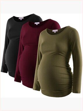 Maternity Shirts 3 Pack Long Sleeve Side Ruched Tunic Blouse